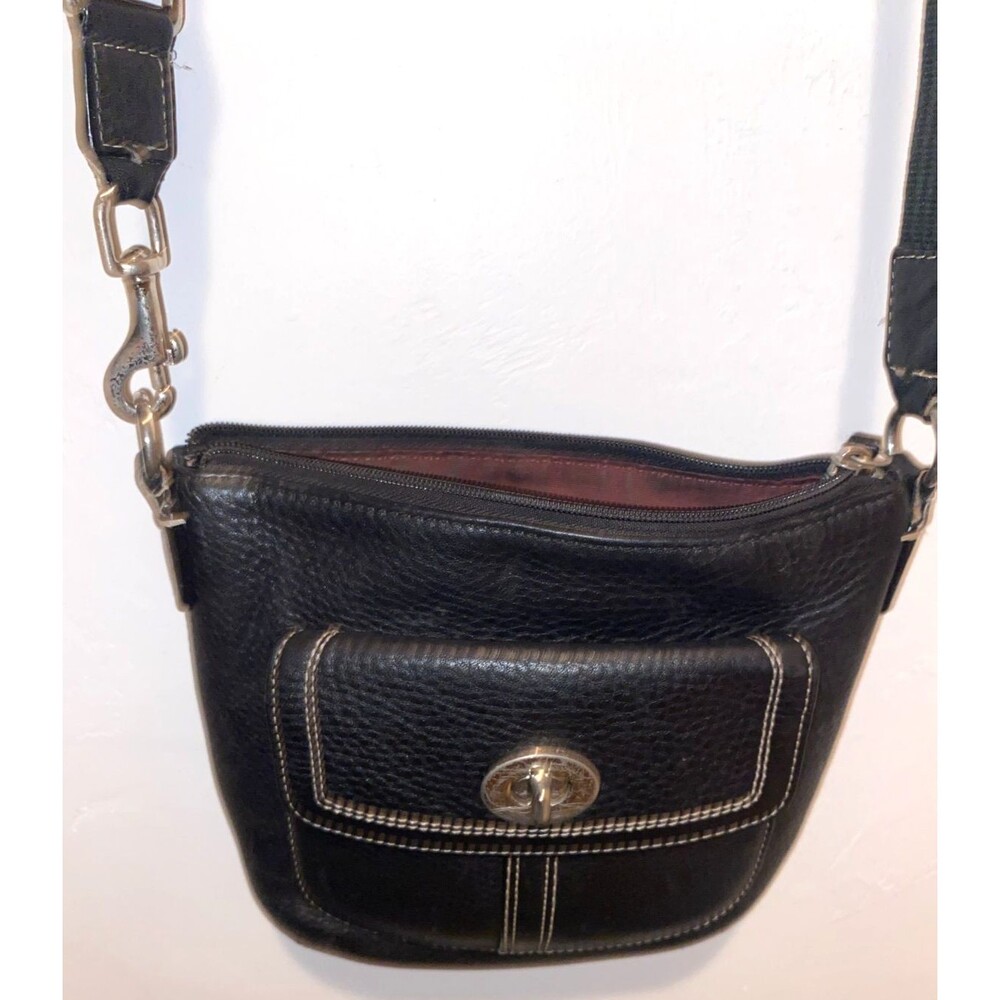 COACH Black Pebbled Leather Crossbody Handbag Hamilton Swingpack Turn lock VTG